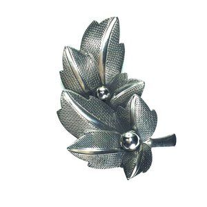 Vintage Retro Solid Sterling Silver Textured Double Leaf Brooch Lapel Pin Unisex